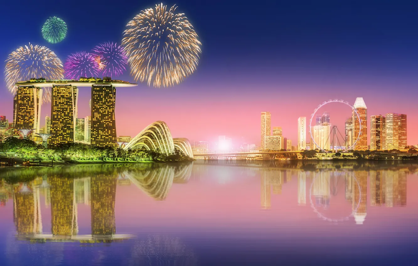 Photo wallpaper the city, lights, home, salute, fireworks