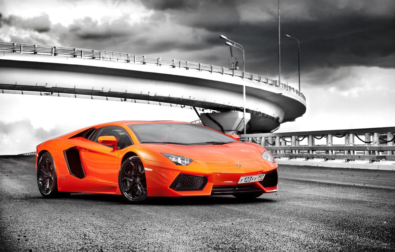 Photo wallpaper machine, Lamborghini, supercar, orange, LP700-4, Aventador