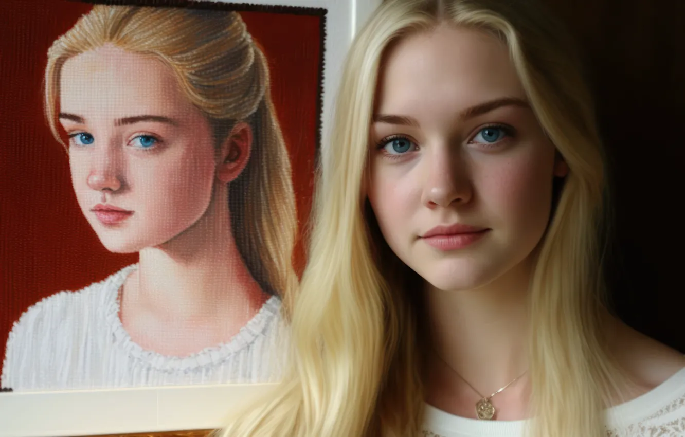 Photo wallpaper face, hair, blonde, embroidery, face, hair, blonde, self portrait