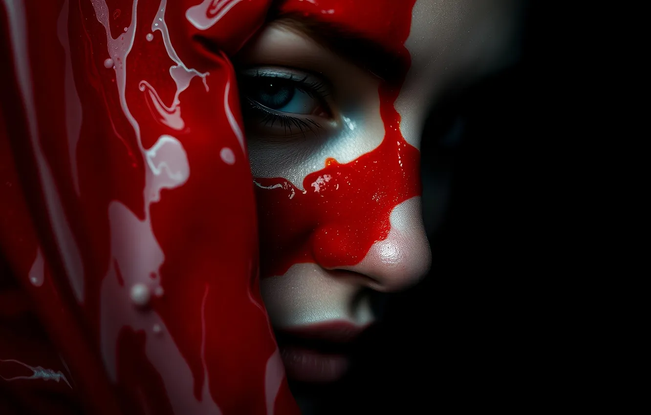 Photo wallpaper look, face, blood, black background