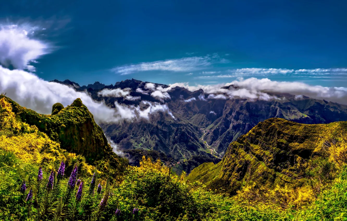 Photo wallpaper clouds, mountains, Madeira