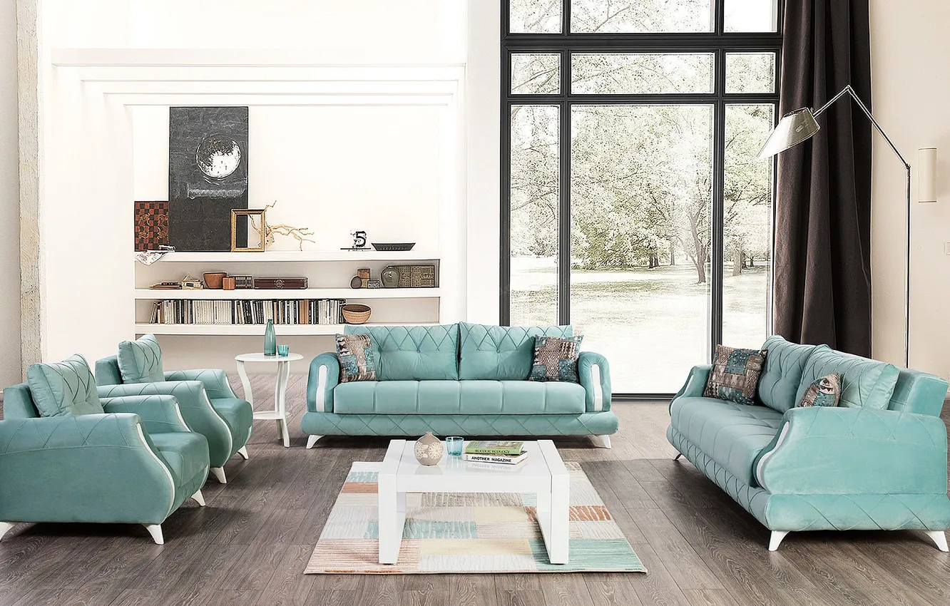 Photo wallpaper design, style, room, Villa, interior, living room, upholstered furniture, Modern seating