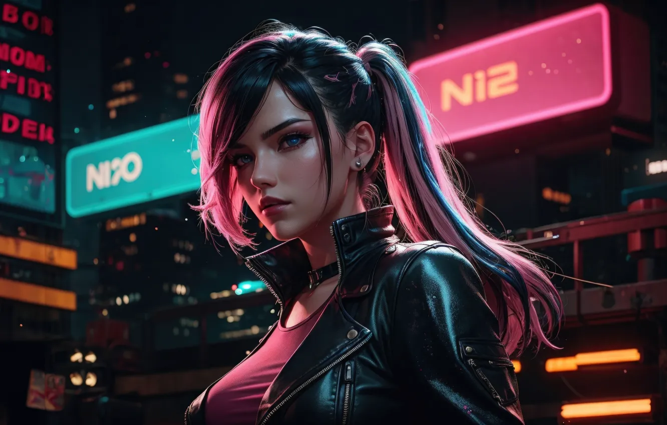 Photo wallpaper girl, Cyberpunk, Move