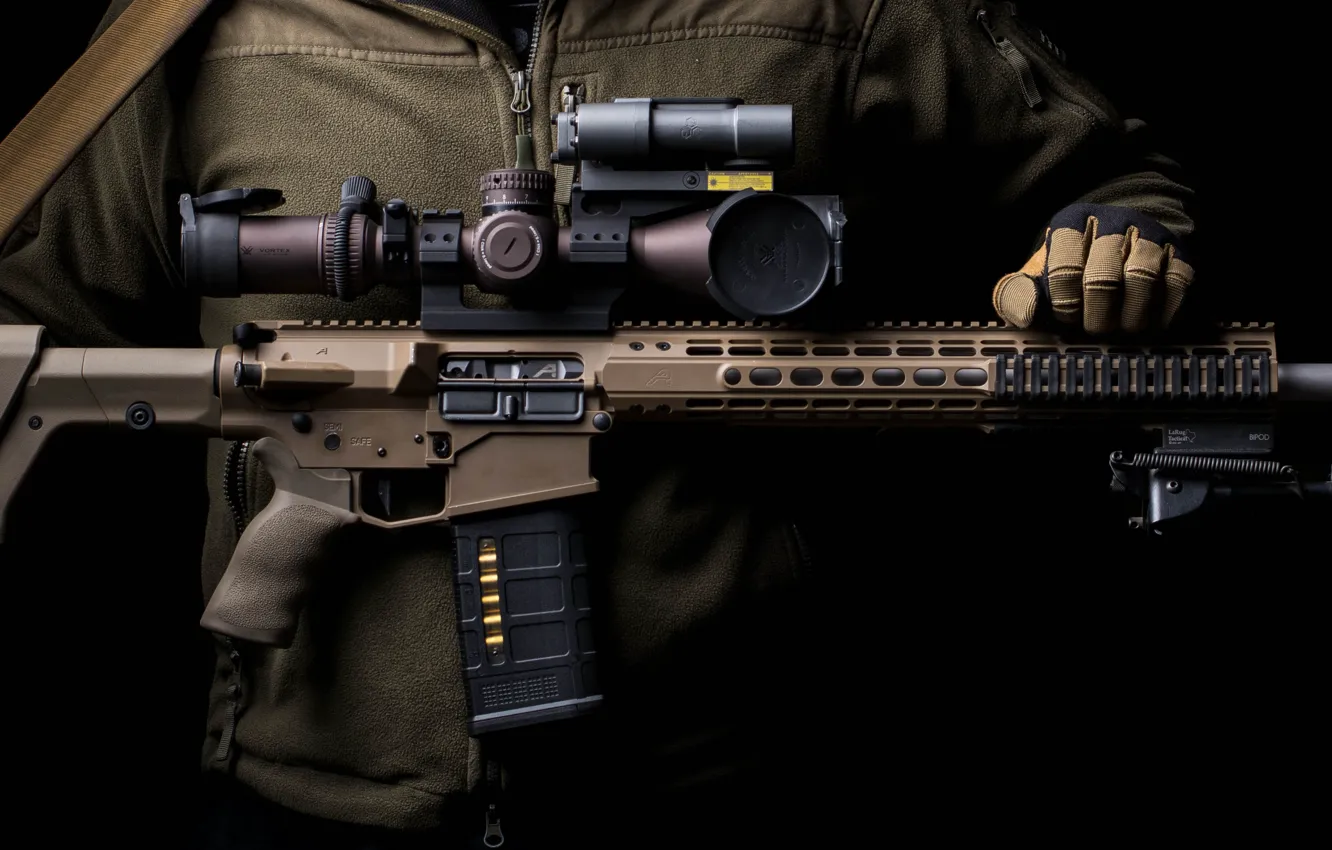 Photo wallpaper optics, carabiner, assault rifle
