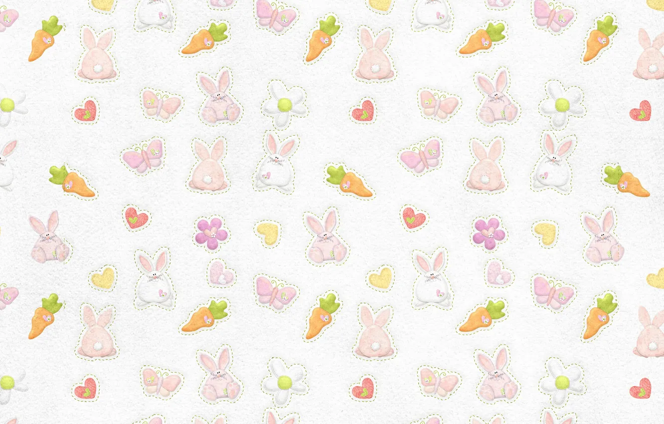 Photo wallpaper background, Wallpaper, butterfly, hare, texture, carrot, rabbit, children's