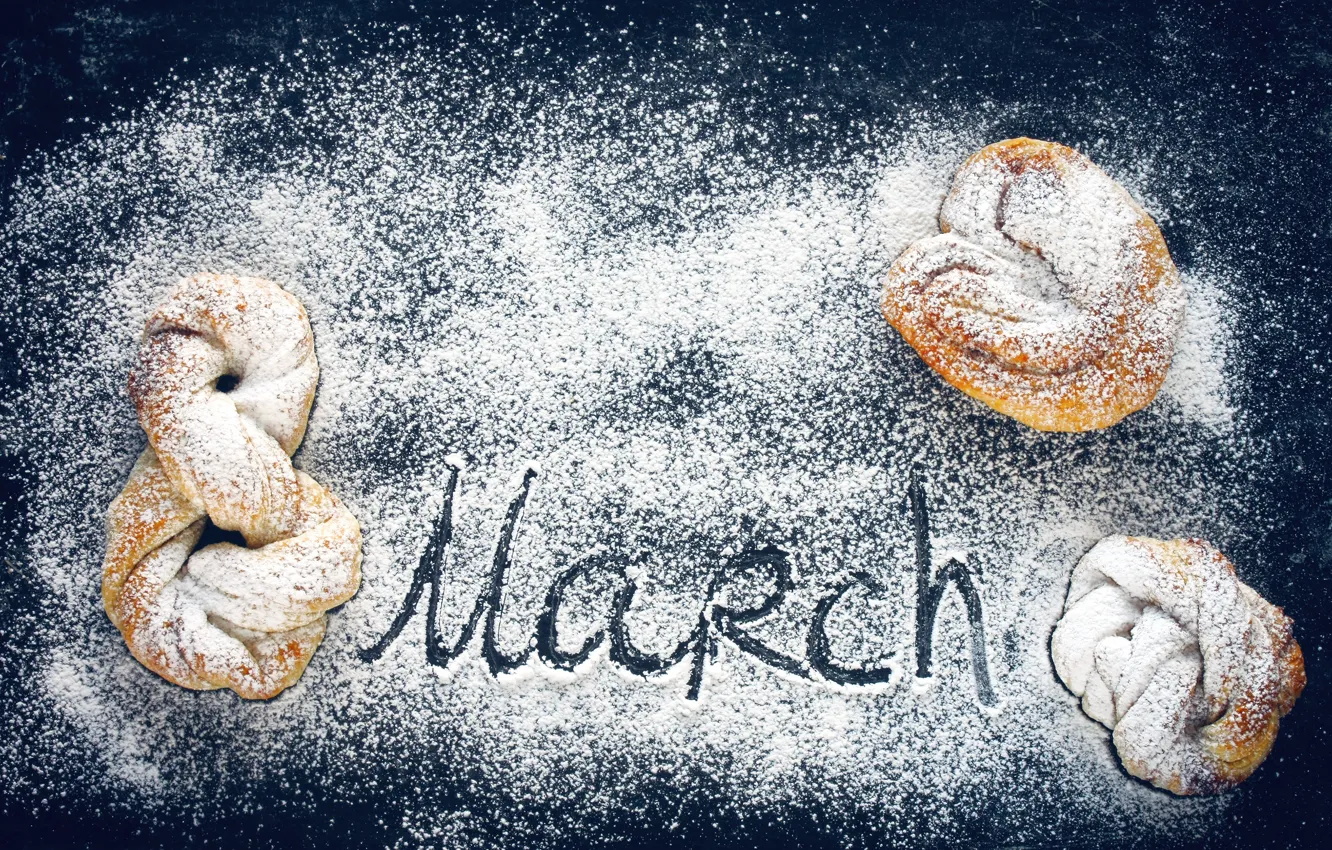 Photo wallpaper March 8, cakes, powdered sugar, buns