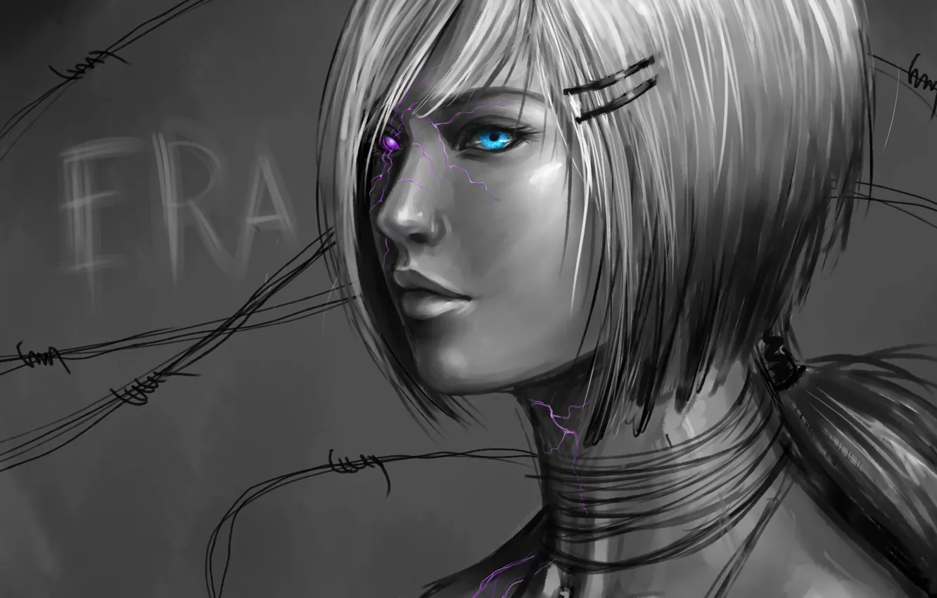 Photo wallpaper eyes, girl, figure, art, black and white, monochrome, rilun