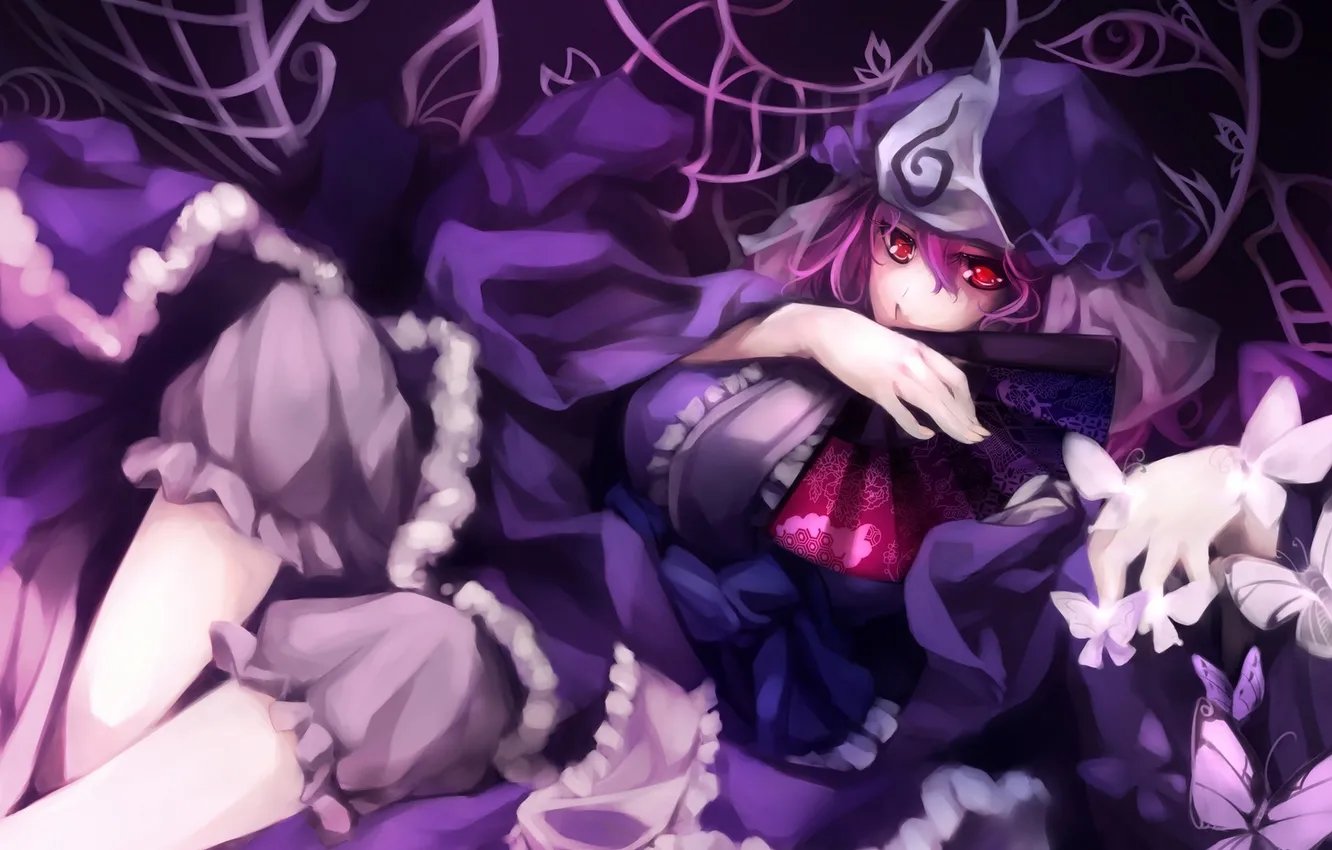 Photo wallpaper look, girl, pose, magic, butterfly, fan, lies, gesture