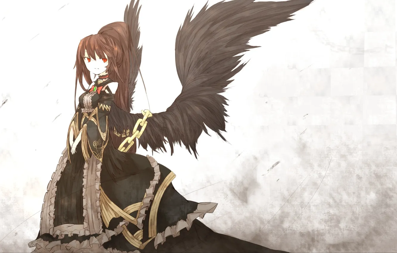 Photo wallpaper girl, wings, anime, dress, art, chain, bow, shirogane usagi