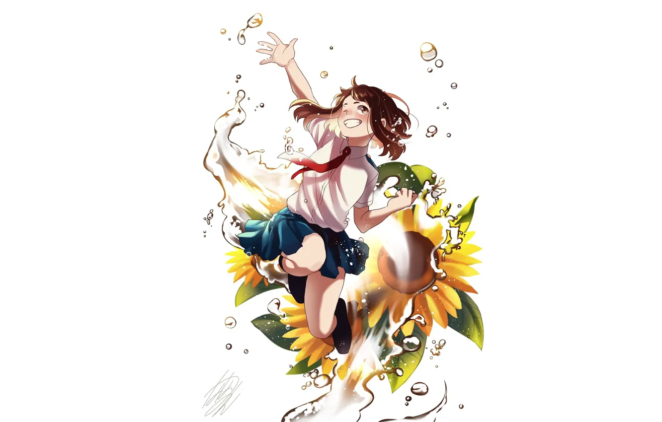 Photo wallpaper water, girl, drops, flowers, Boku no Hero Academy, Uraraka Ochako, My heroic academia