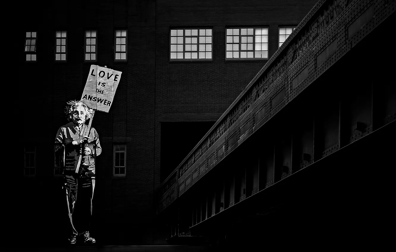 Photo wallpaper love, wall, graffiti, building, wall, love, graffiti, Einstein