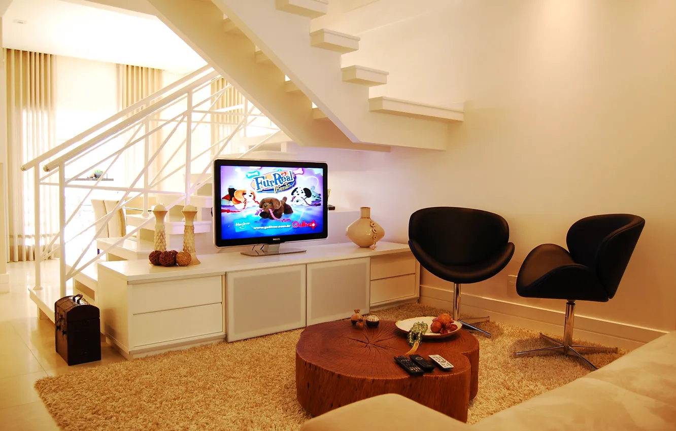 Photo wallpaper TV, chairs, Mat, table, room, interior, stand, living