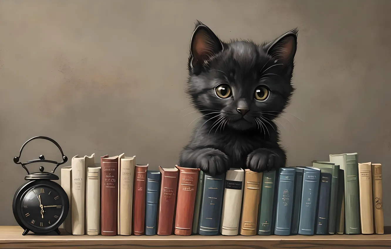 Photo wallpaper cat, look, pose, kitty, face, AI art, neural network