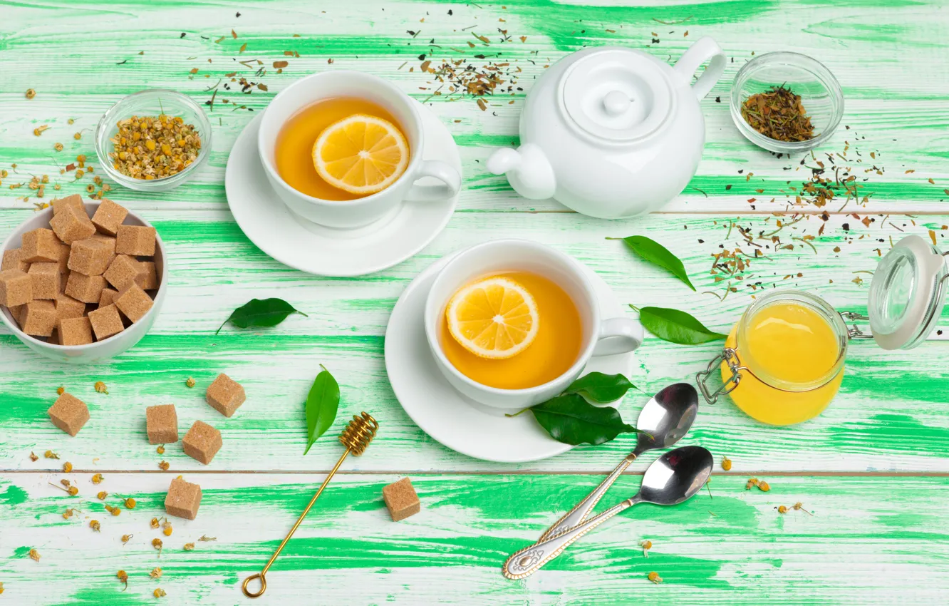 Photo wallpaper lemon, tea, honey, Cup, citrus, fragrant, Newfabrika