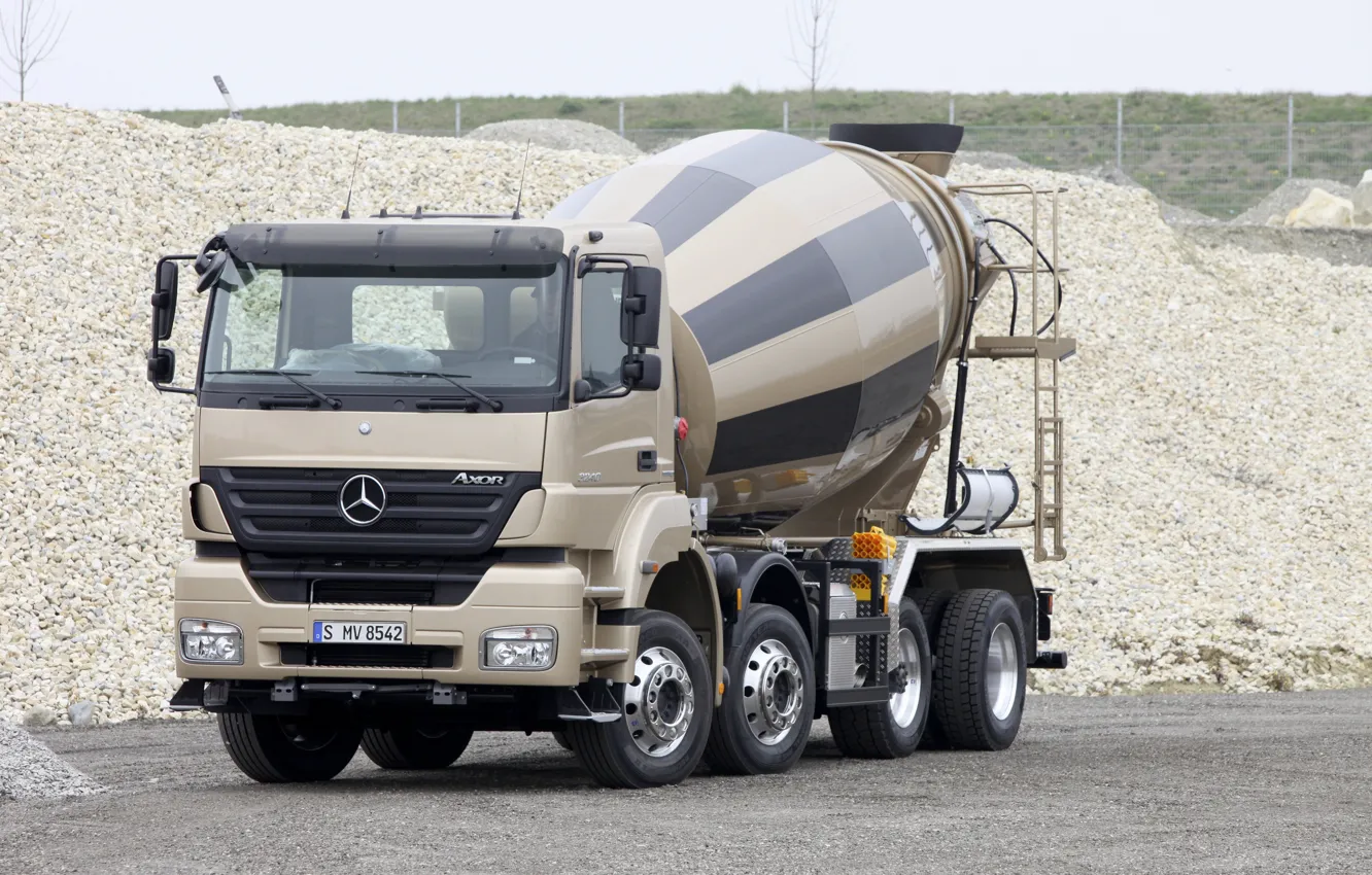 Photo wallpaper stones, Mercedes-Benz, crushed stone, breed, four-axle, concrete mixer, Axor