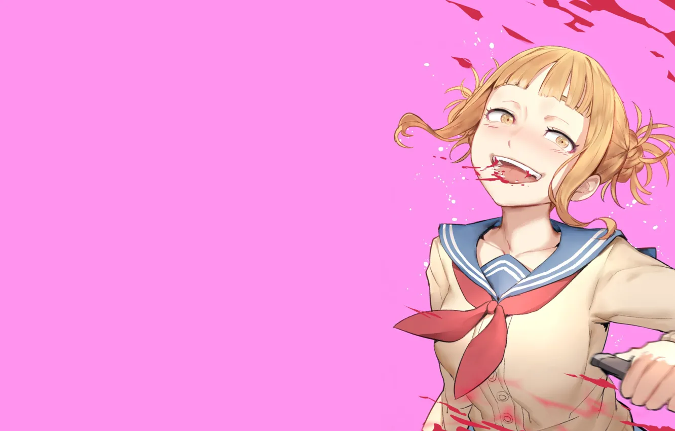 Photo wallpaper girl, blood, pink background, My hero Academy, My Hero Academia, Boku No Hero Academy, Toga …