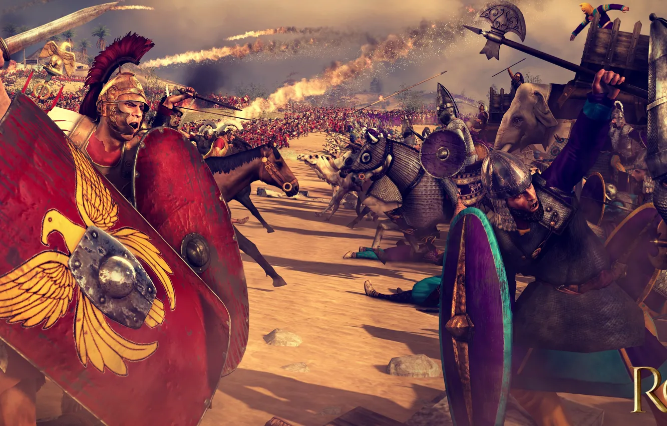 Photo wallpaper axe, battlefield, sword, Total War, soldier, weapon, war, feathers