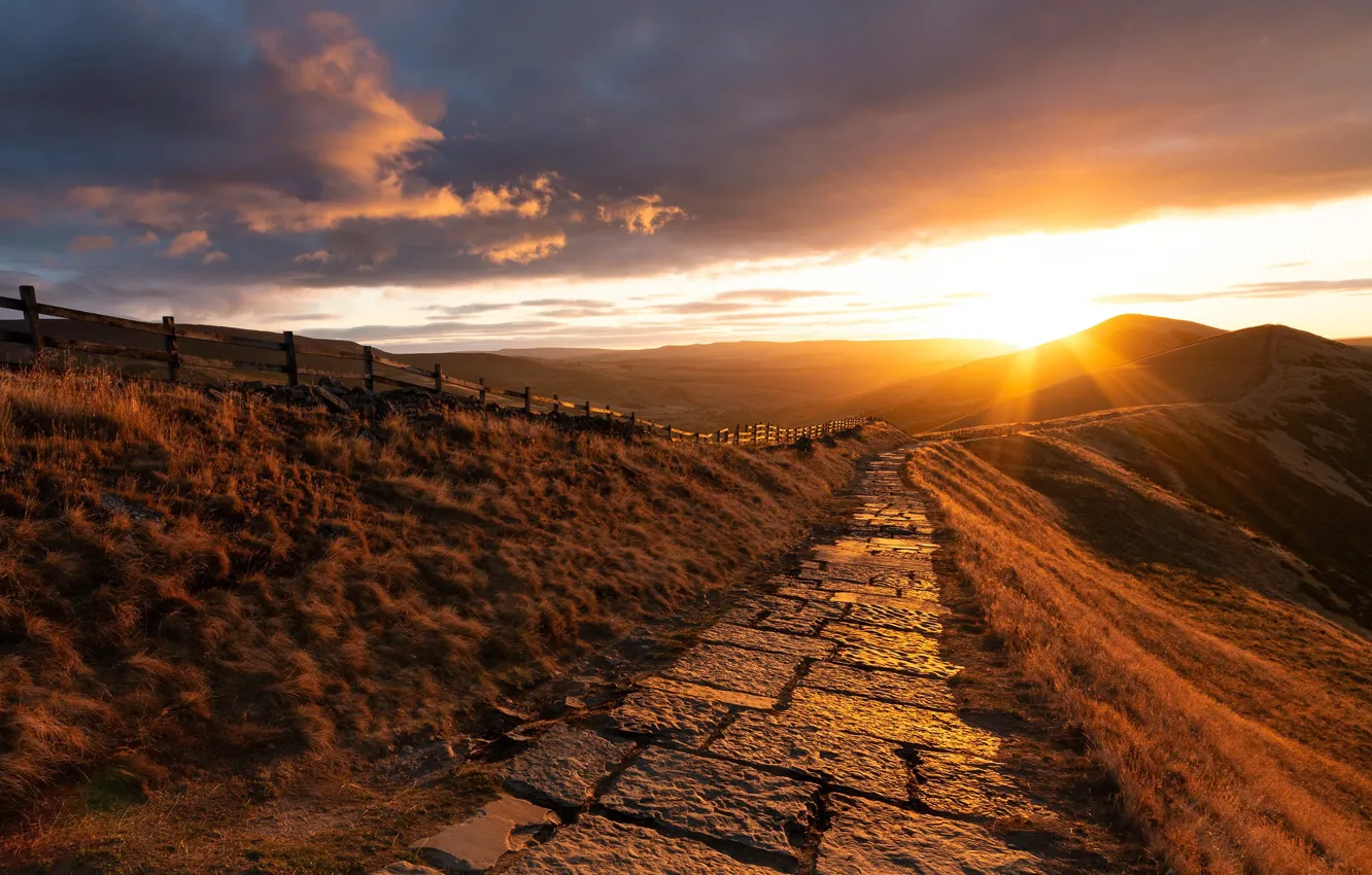 Photo wallpaper light, mountains, morning
