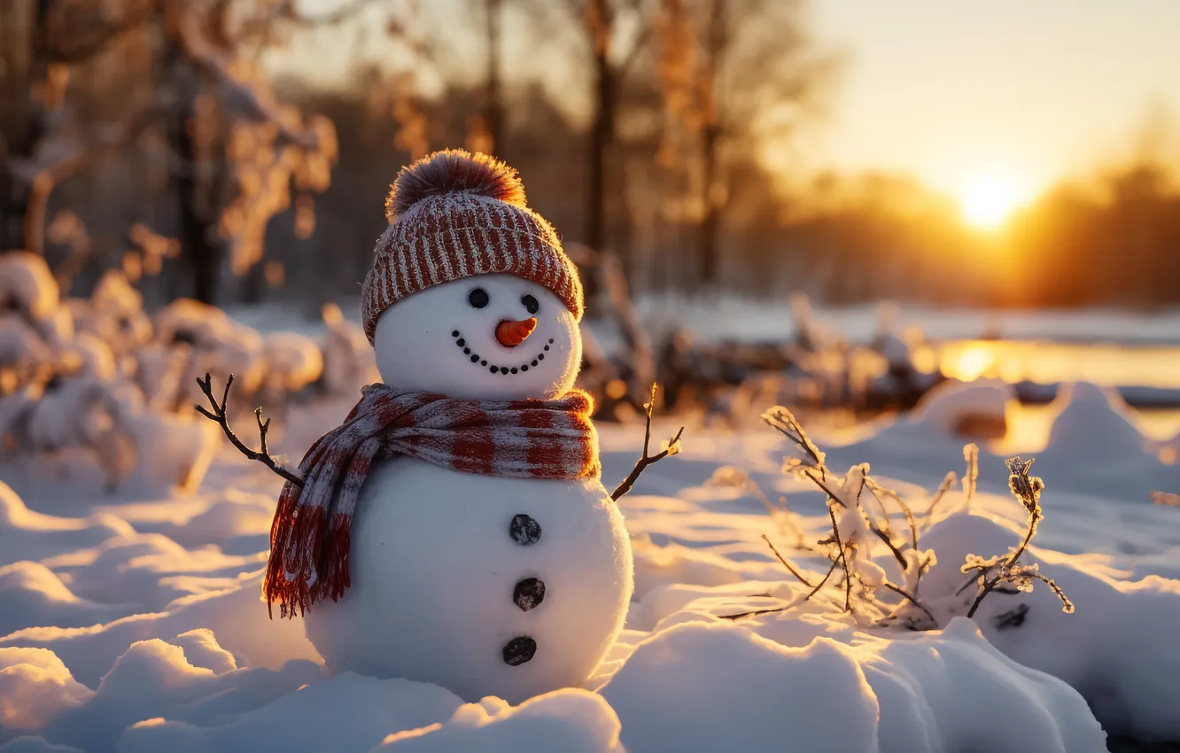 Photo wallpaper winter, snow, new year, Christmas, snowman, Christmas, winter, snow