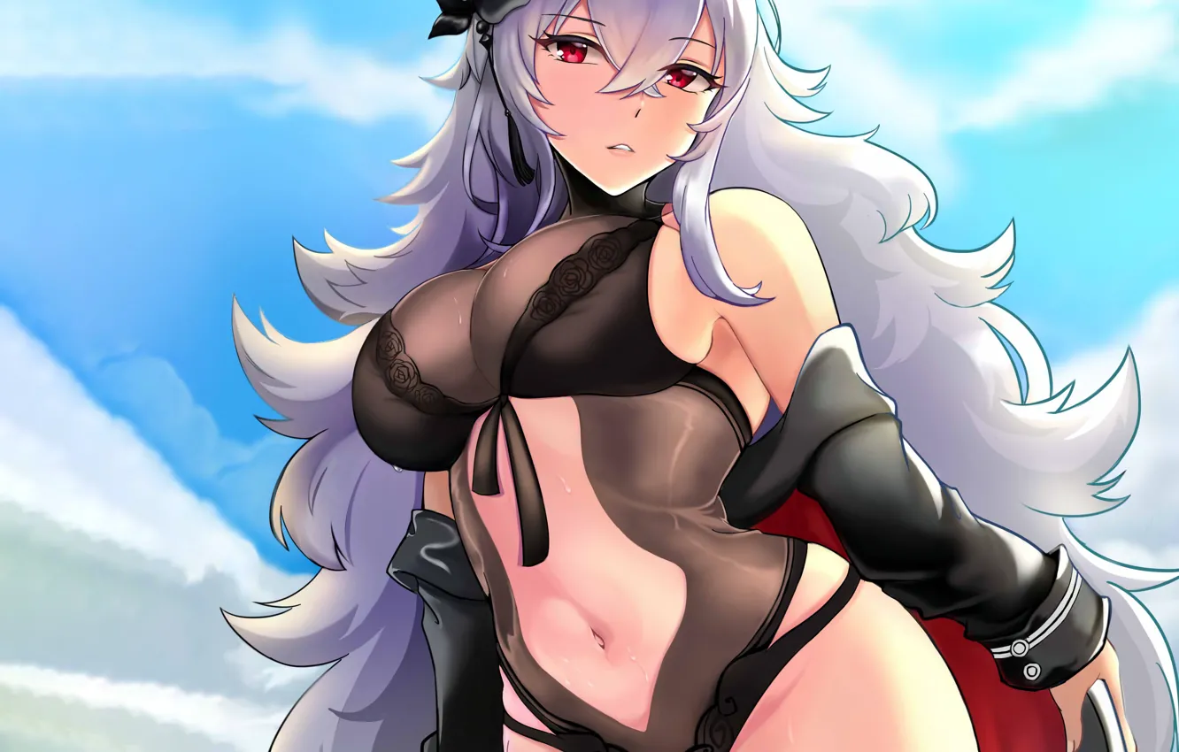 Photo wallpaper girl, sexy, lingerie, cleavage, bodysuit, long hair, boobs, anime