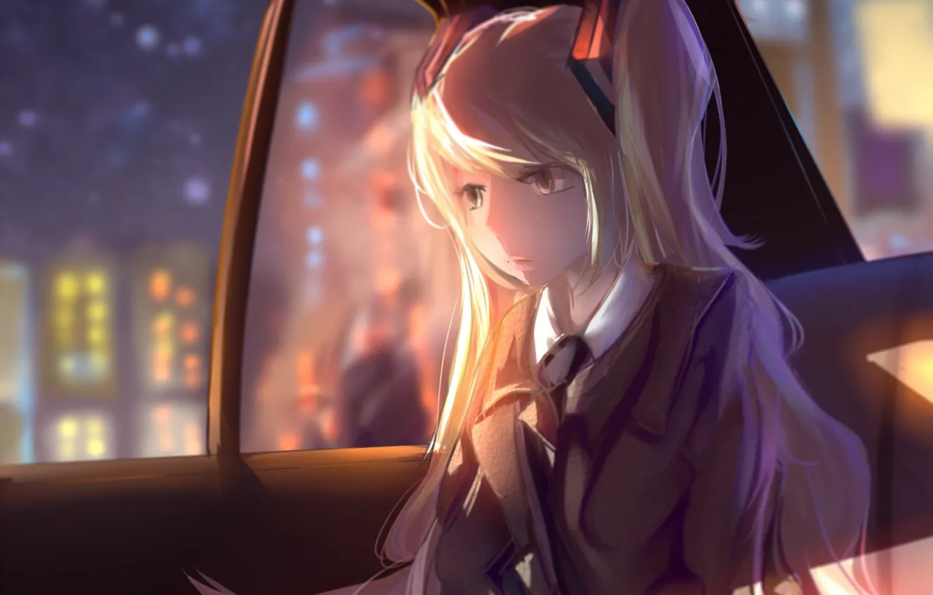 Photo wallpaper machine, girl, night, the city, home, anime, art, vocaloid