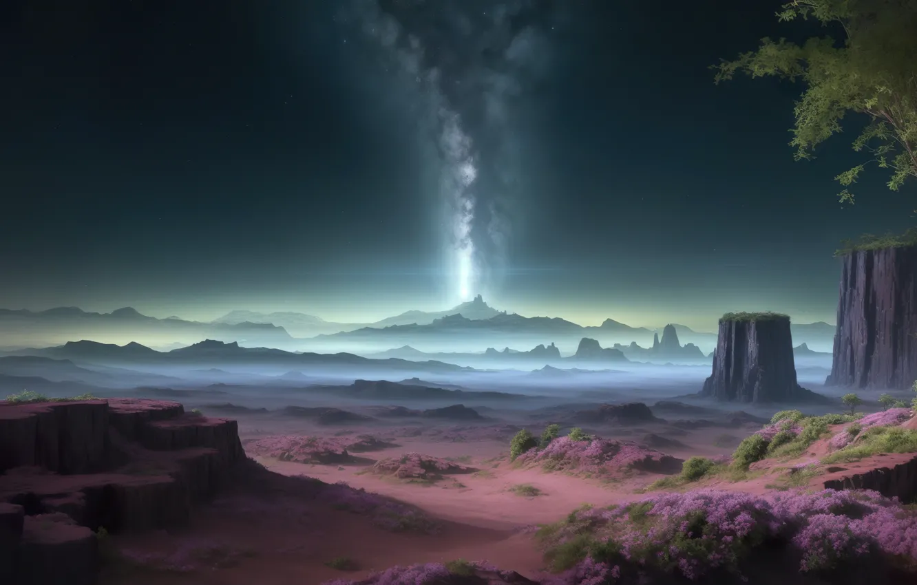 Photo wallpaper landscape, art, night sky, digital art, surface, Stable Diffusion, Neuronet, AI Art