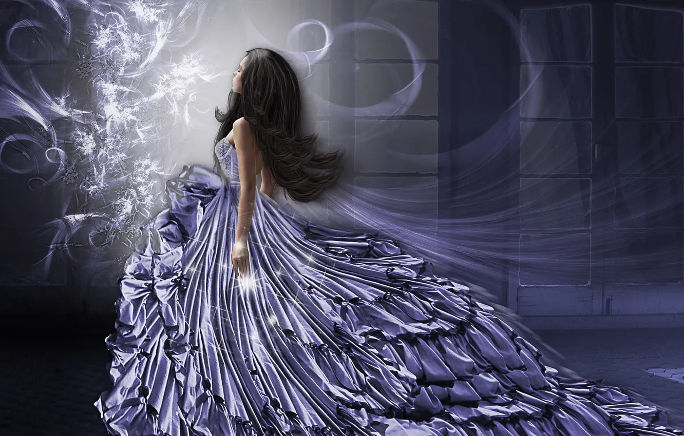 Photo wallpaper girl, hair, train, hands, dress, art, profile