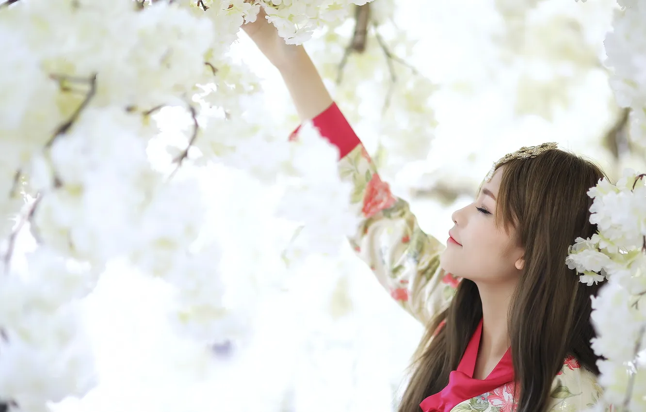 Photo wallpaper girl, spring, garden