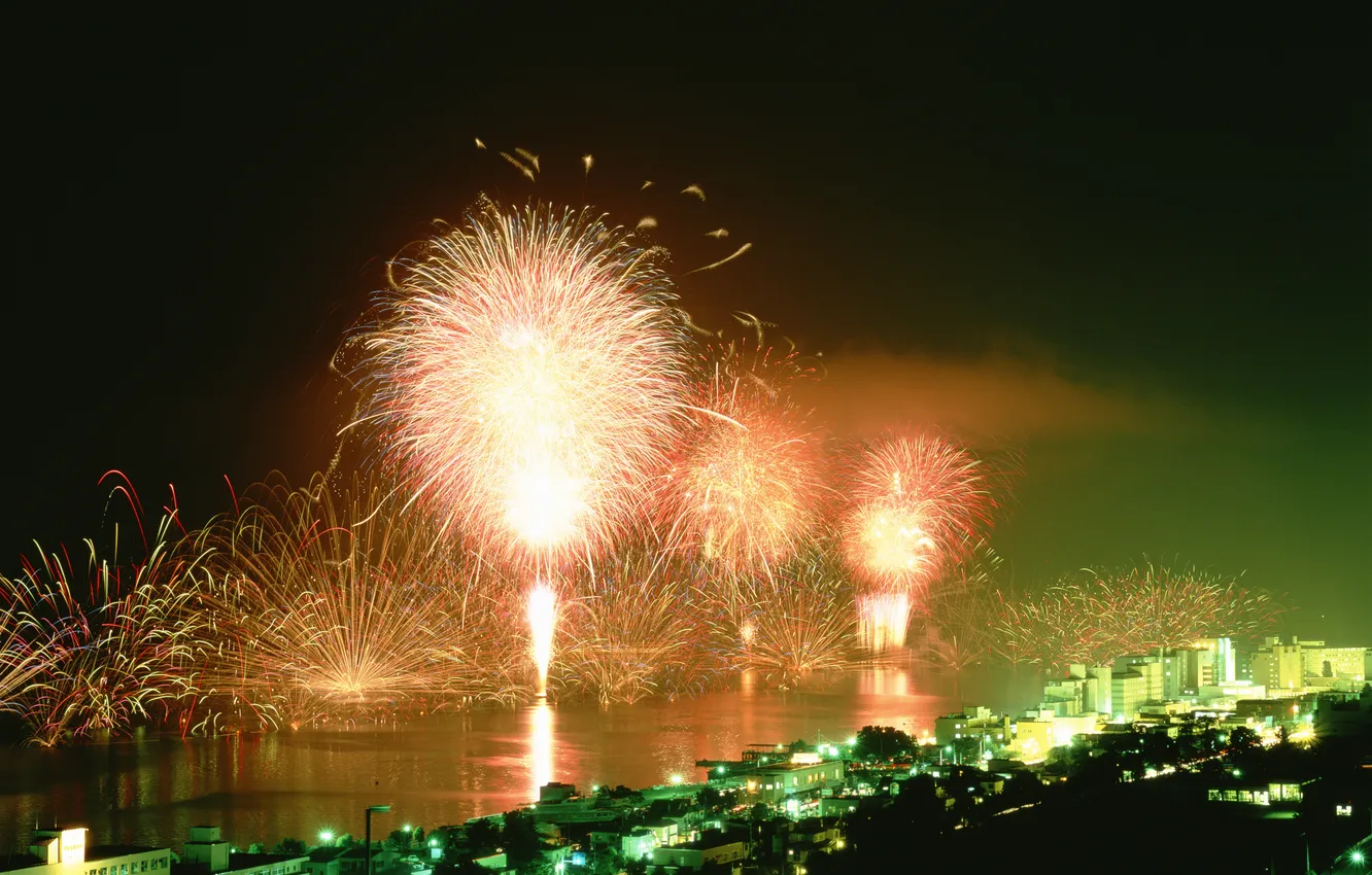 Photo wallpaper night, the city, holiday, home, salute, fireworks