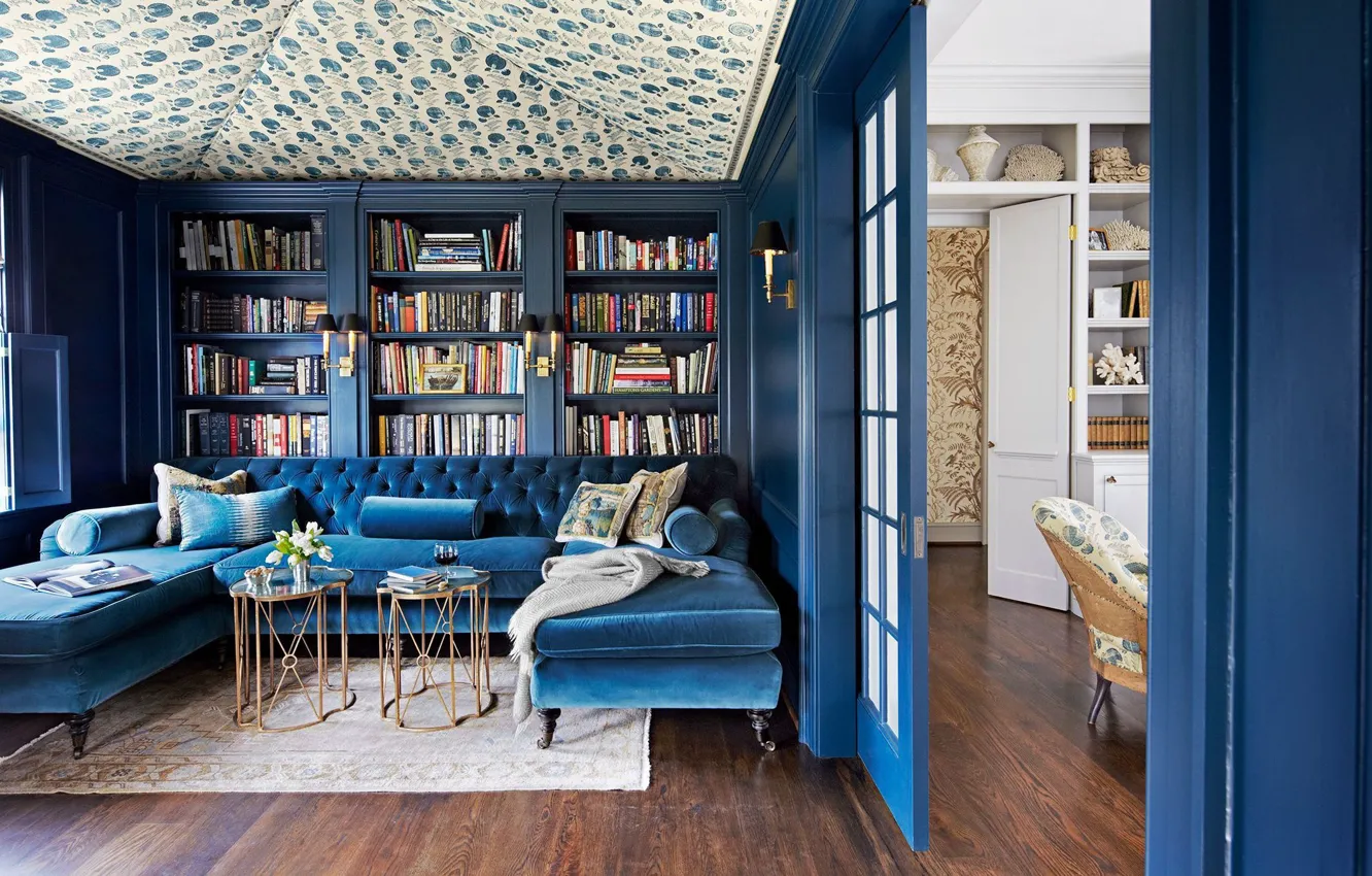 Photo wallpaper design, style, interior, library, living room