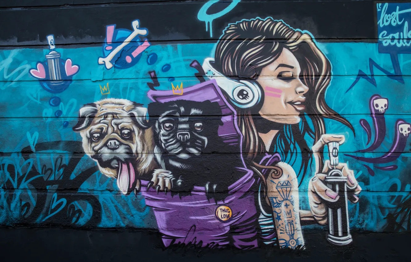 Photo wallpaper wall, graffiti, London, street art, MURAL, Lost Souls