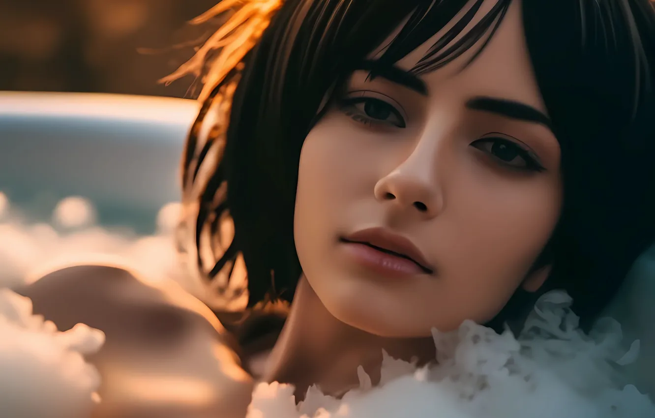 Photo wallpaper attack of the titans, Mikasa, taking a bath, ai art, mikasa akerman