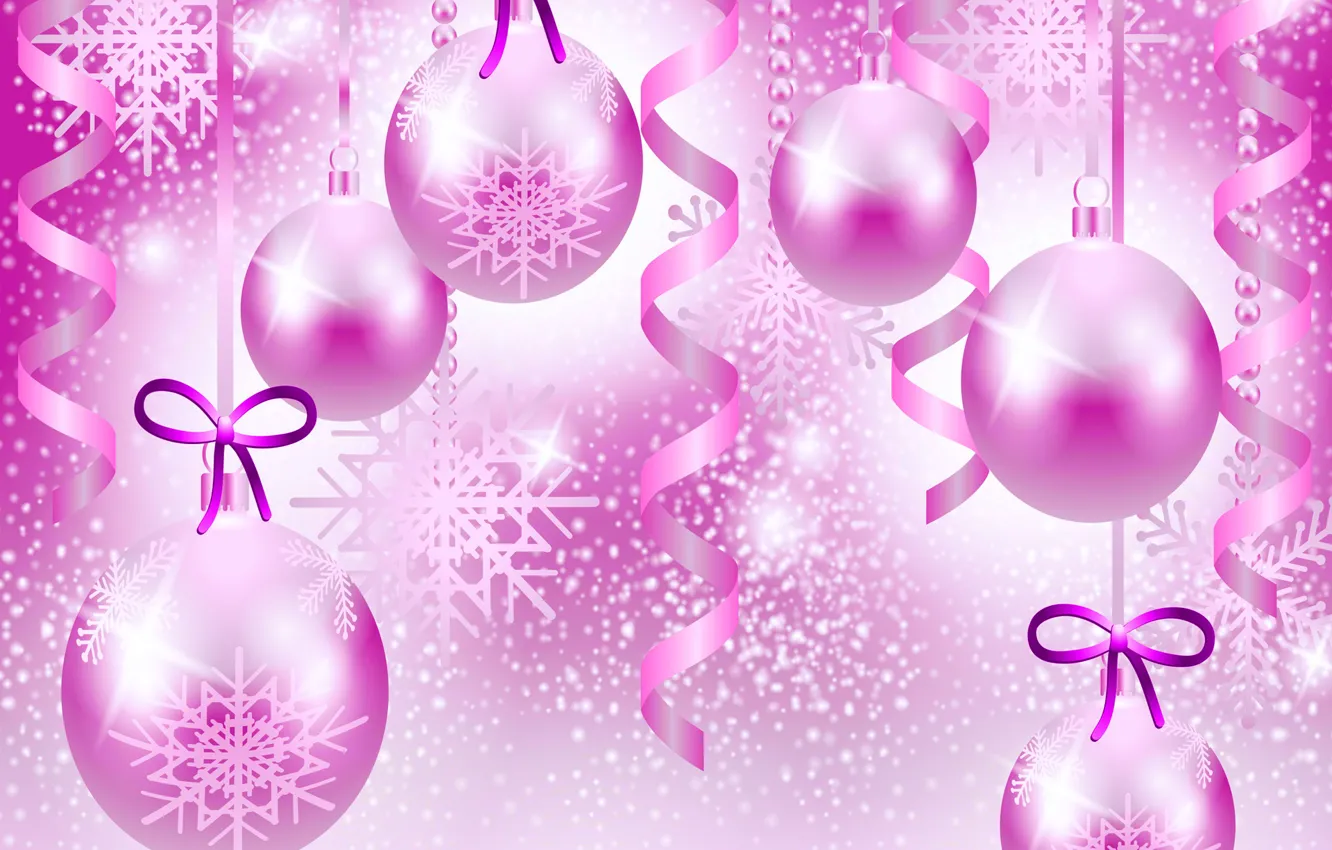 Photo wallpaper balls, snowflakes, holiday, vector, Christmas, bow, serpentine