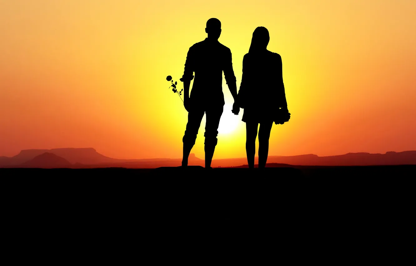 Photo wallpaper woman, the evening, silhouette, pair, male