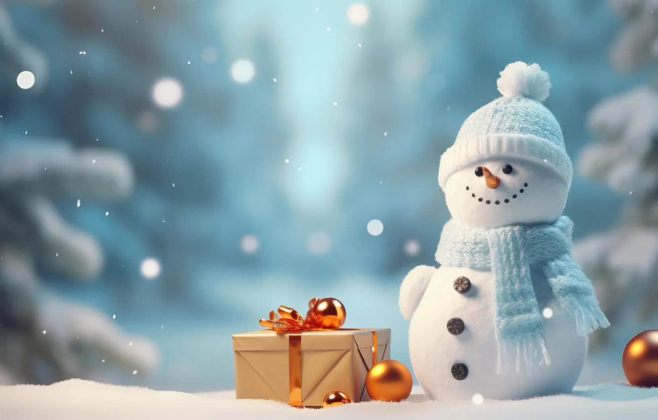 Photo wallpaper winter, snow, new year, Christmas, snowman, Christmas, winter, snow