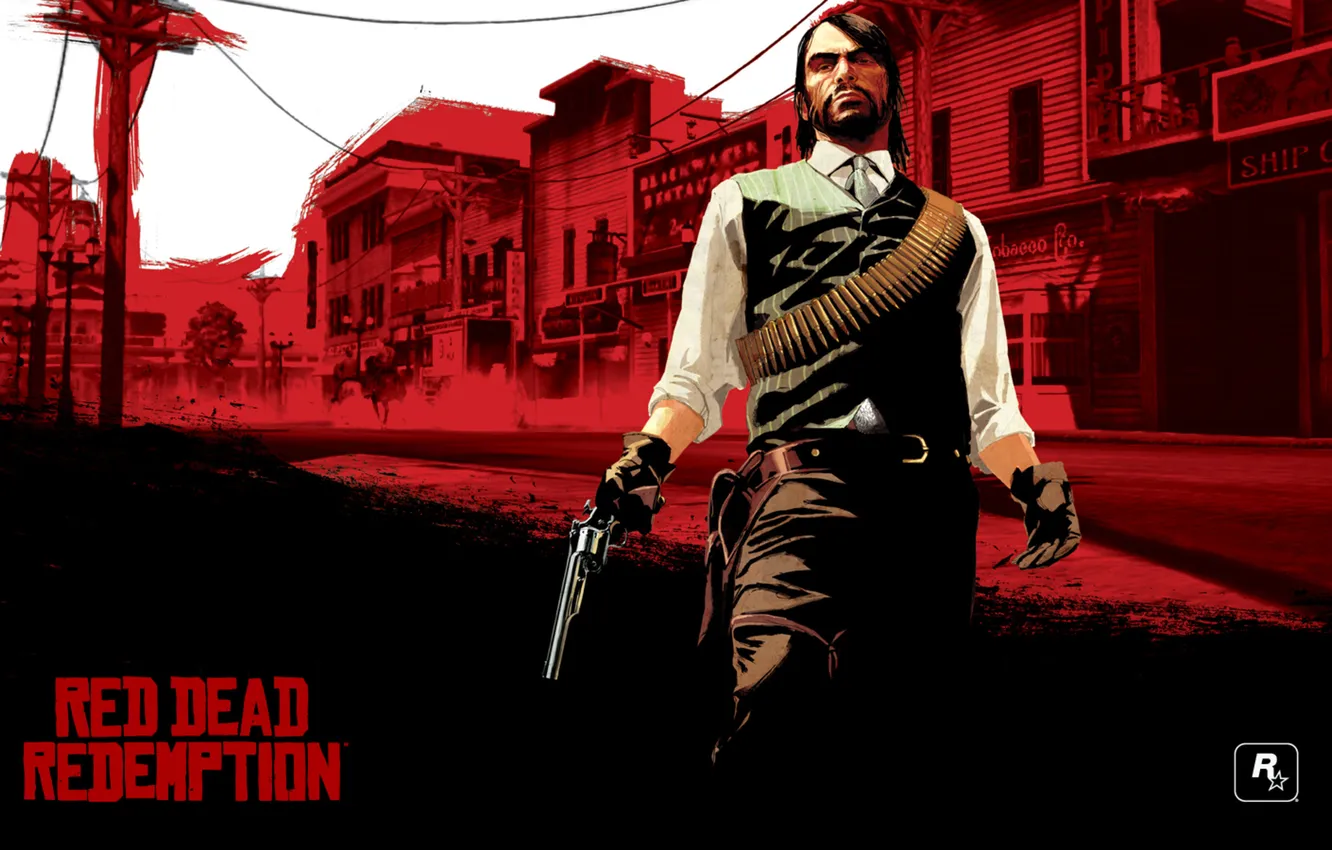 Photo wallpaper the game, man, game, Rockstar, Red Dead Redemption, with the revolver