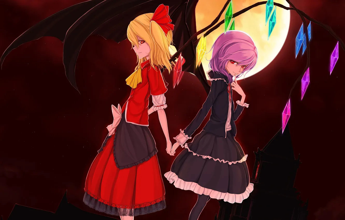 Photo wallpaper touhou, Remilia Scarlet, Flandre Scarlet, Nian