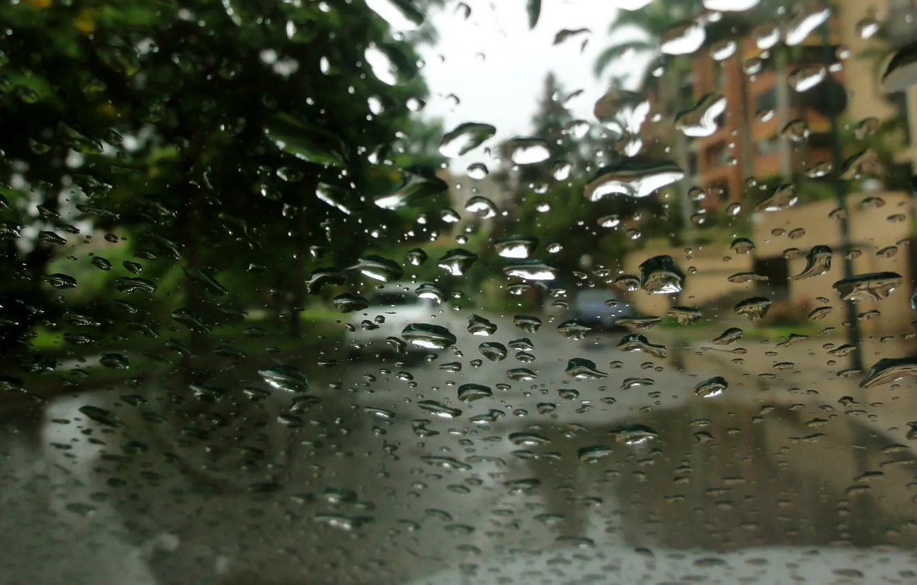 Photo wallpaper glass, drops, rain, street