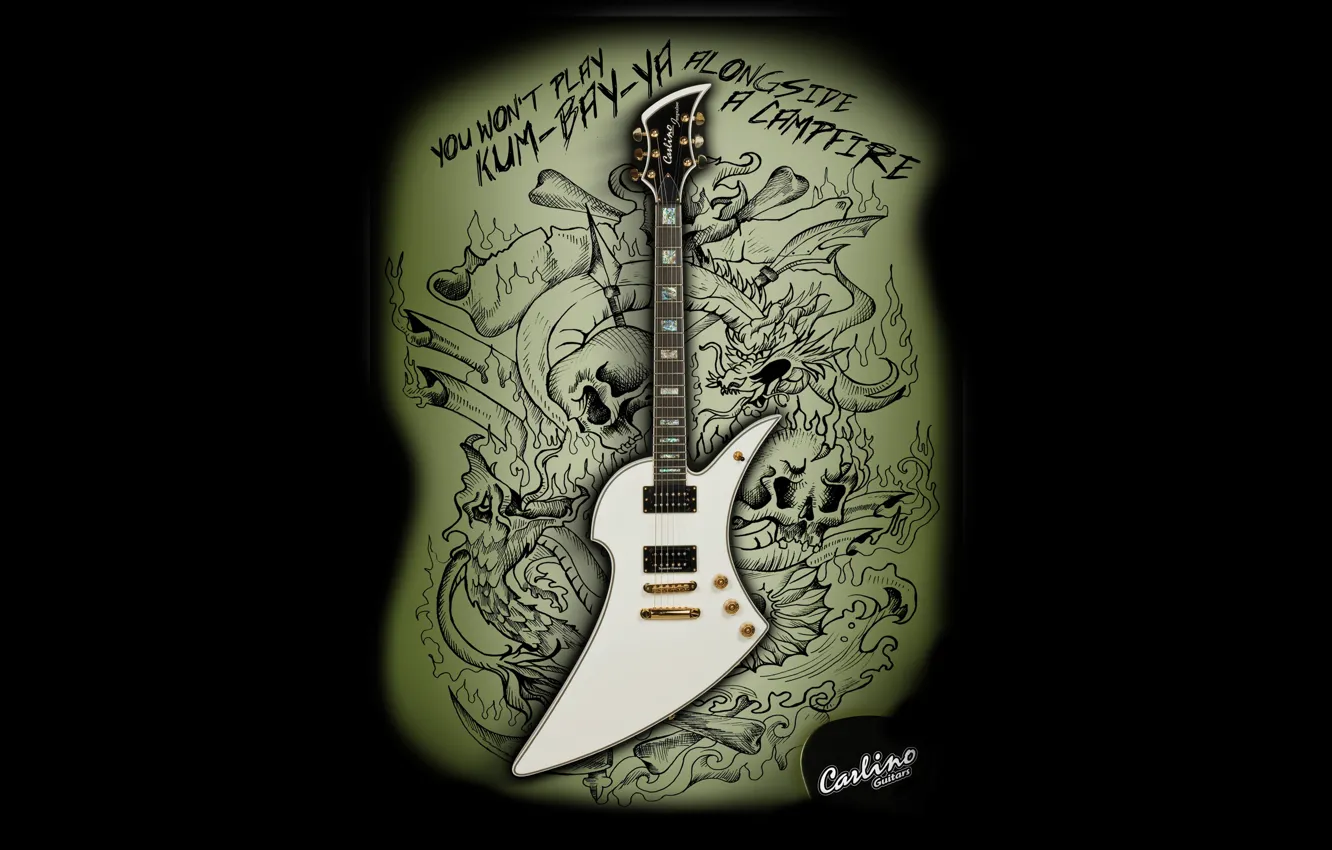 Photo wallpaper guitar, Carlino Guitars, You won’t play Kum-ba-ya alongside a campfire, Don't risk to play kum-bay-ya …