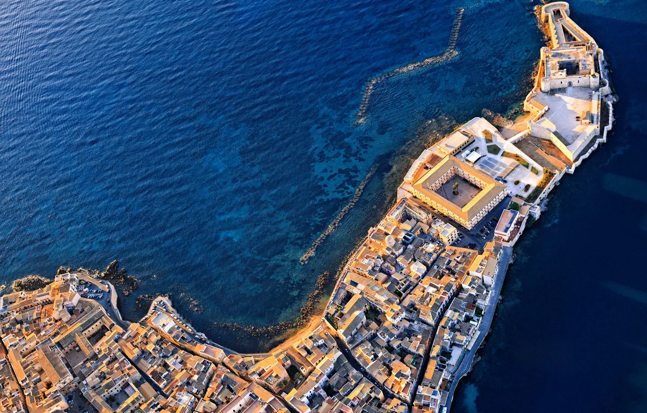 Photo wallpaper sea, home, Italy, fortress, Syracuse, Sicily, Maniace Castle