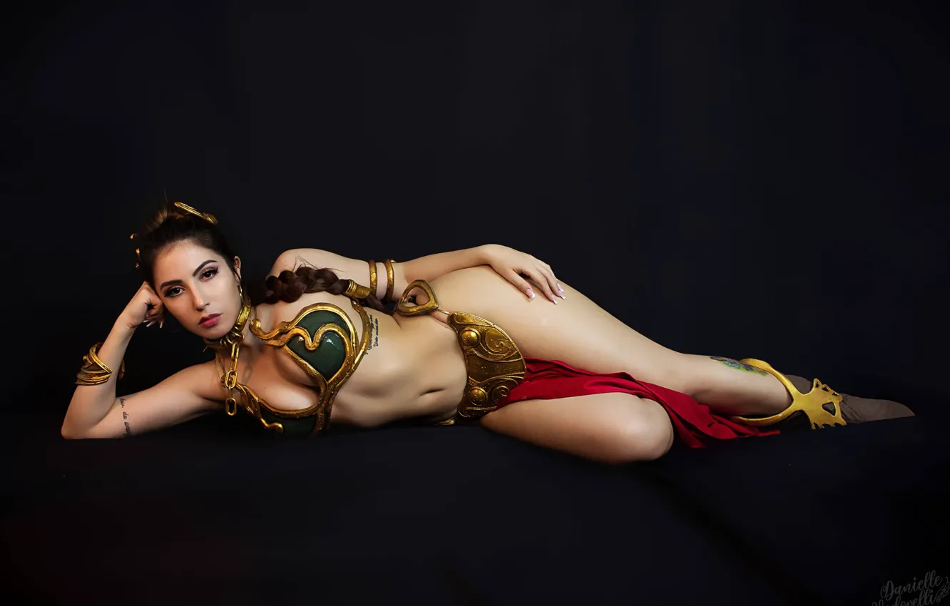 Photo wallpaper Star Wars, cleavage, boobs, ponytail, braid, cosplay, brunette, tits