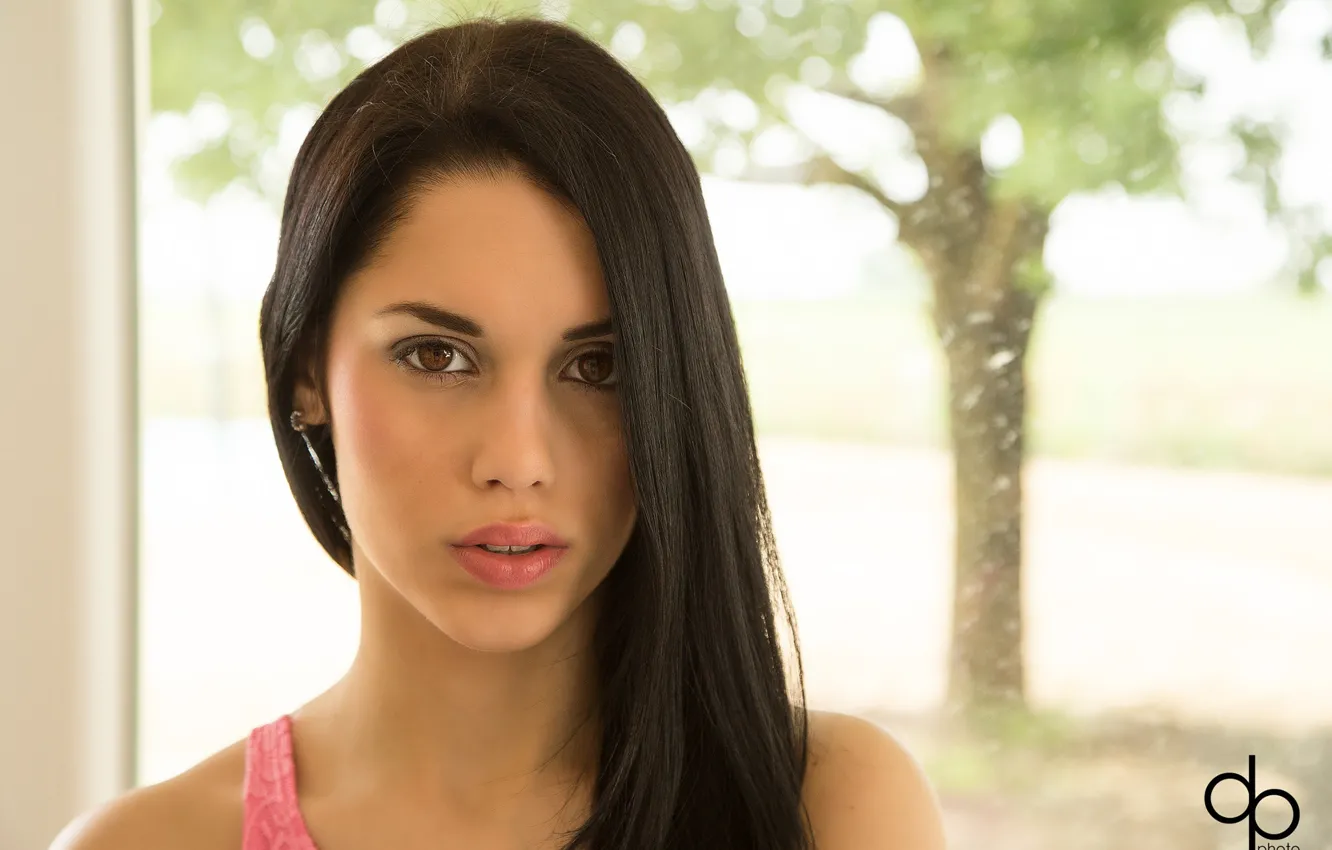 Photo wallpaper look, background, model, portrait, makeup, brunette, hairstyle, bokeh