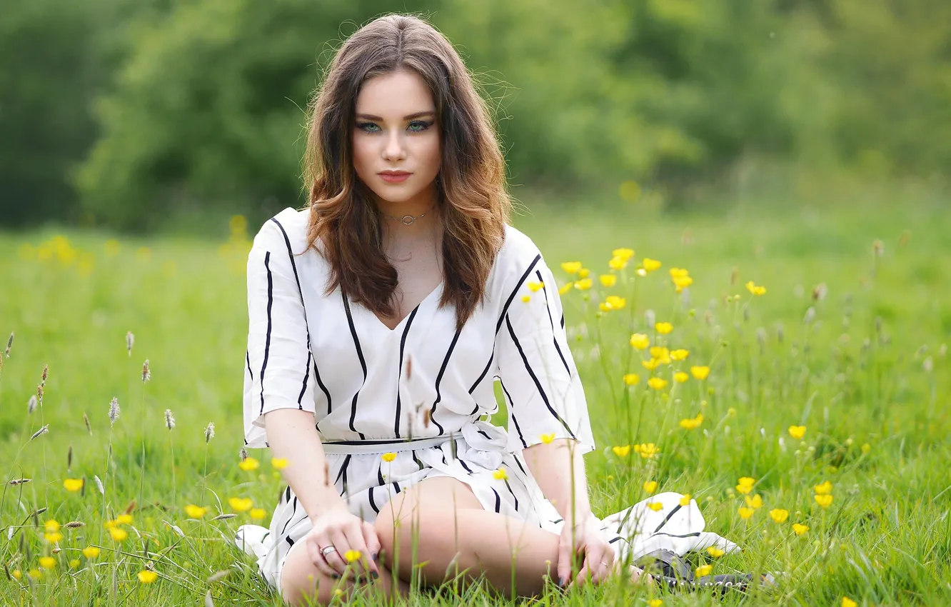 Photo wallpaper grass, girl, model, meadow, Millie
