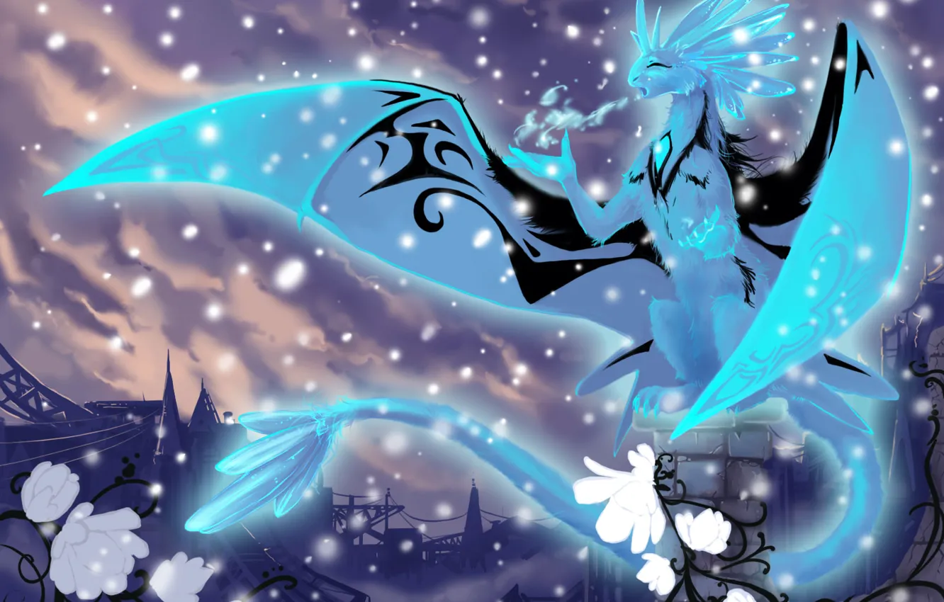 Photo wallpaper cold, snow, element, dragon, ice, fantasy, crystals