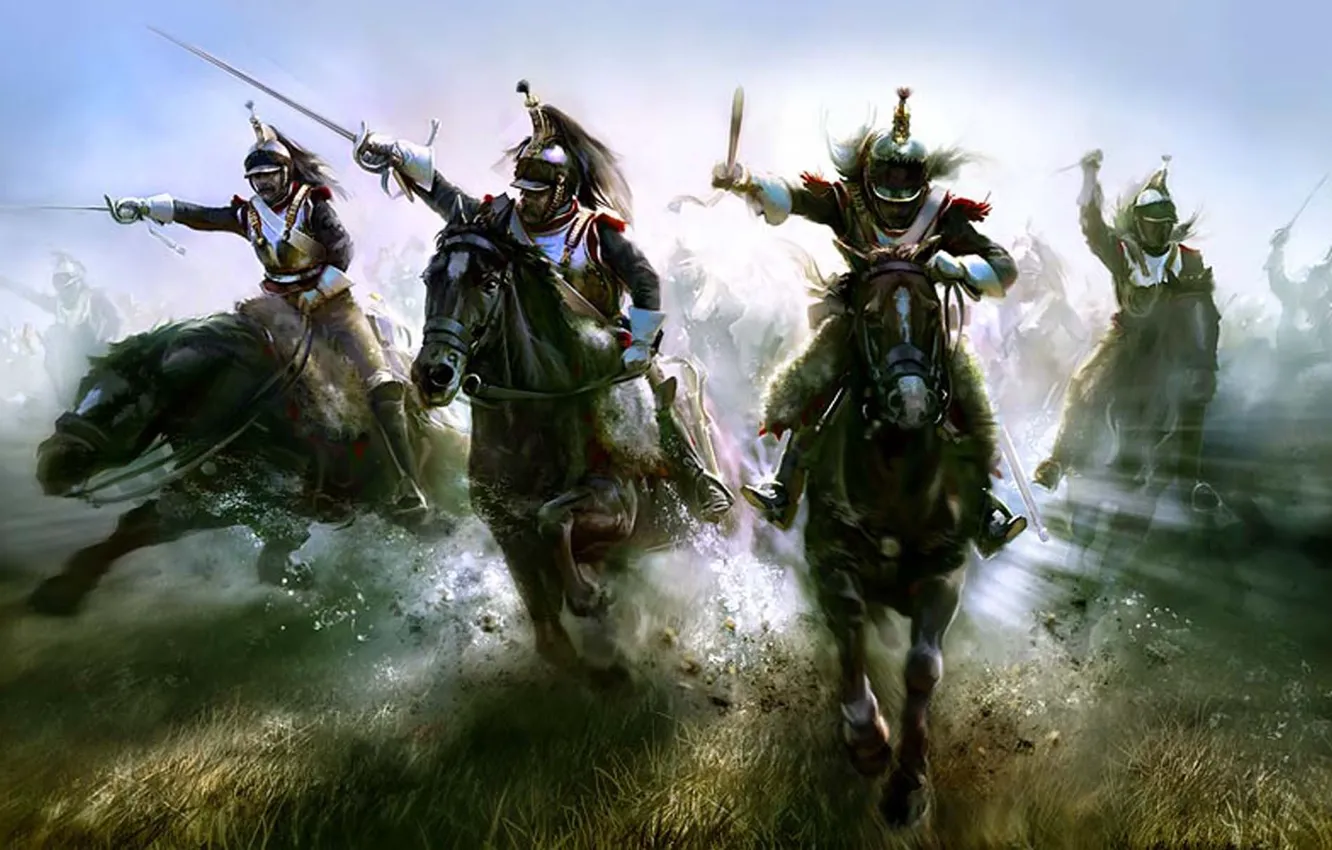 Photo wallpaper cavalry, French, heavy, not painted and had the color of polished metal, a pair of …