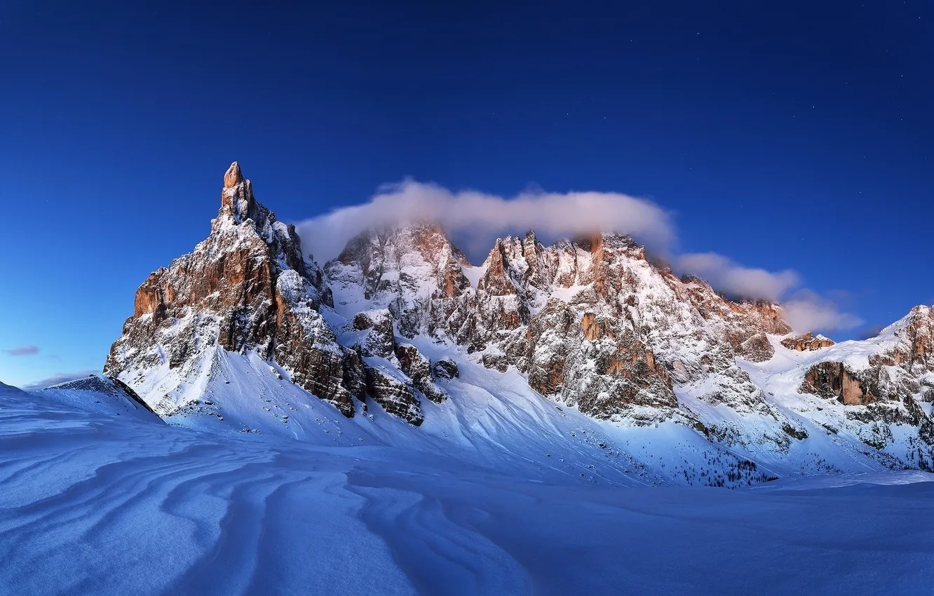 Photo wallpaper winter, the sky, clouds, snow, landscape, mountains, nature, rocks