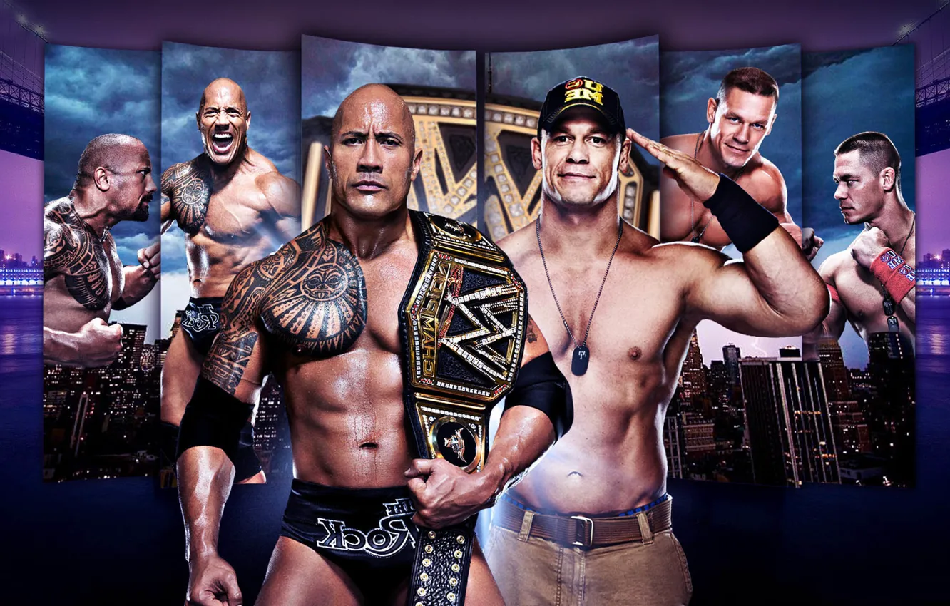 Photo wallpaper Rock, Dwayne Johnson, WWE, The Rock, Dwayne Johnson, John Cena, John Cena