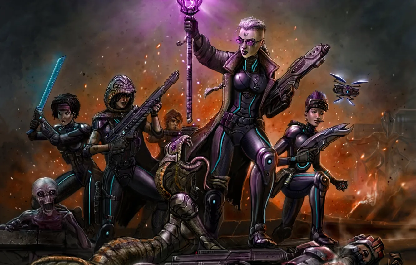 Photo wallpaper girl, war, gun, battle, Viper, alien, art, XCOM