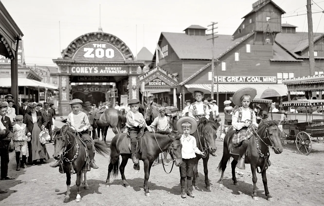 Photo wallpaper children, retro, USA, zoo, output, 1904-the year
