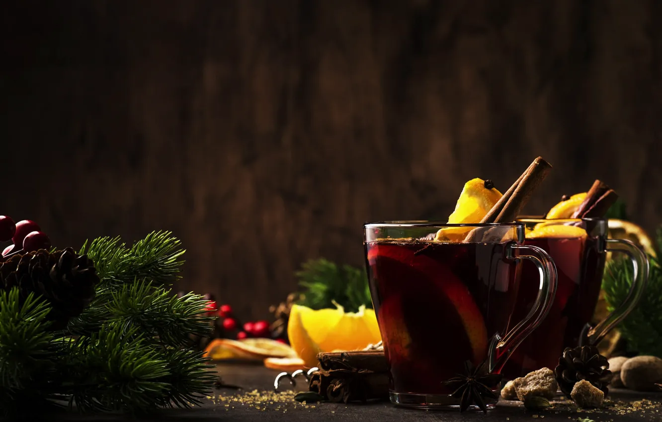 Photo wallpaper tea, new year, Christmas, needles